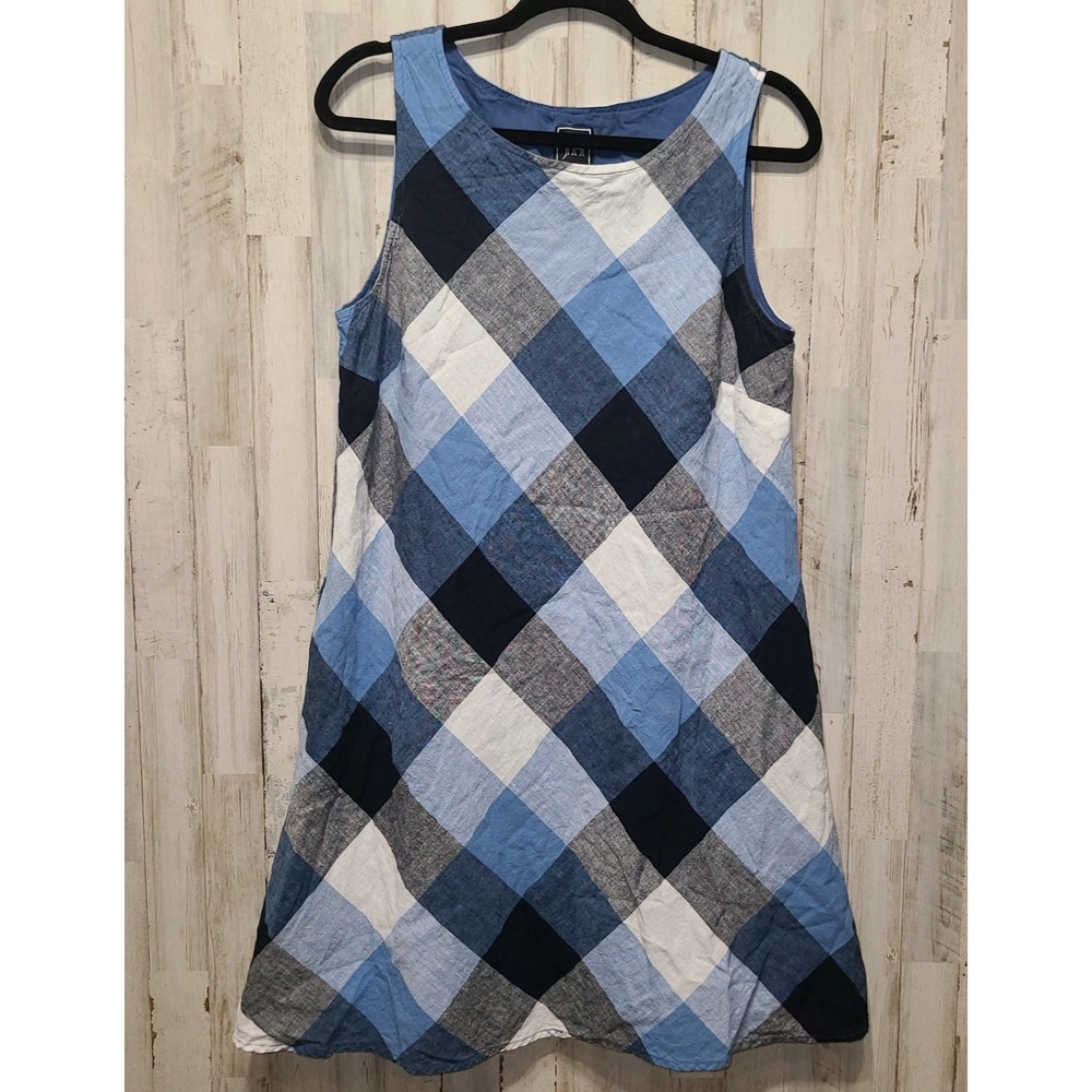 JH size 14 Shift Flare Dress Linen blend Sleeveless Check Plaid Short